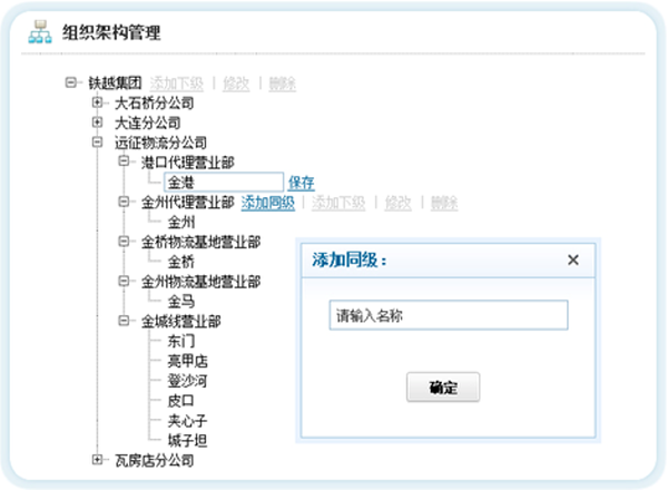 企业组织架构维护和管理界面